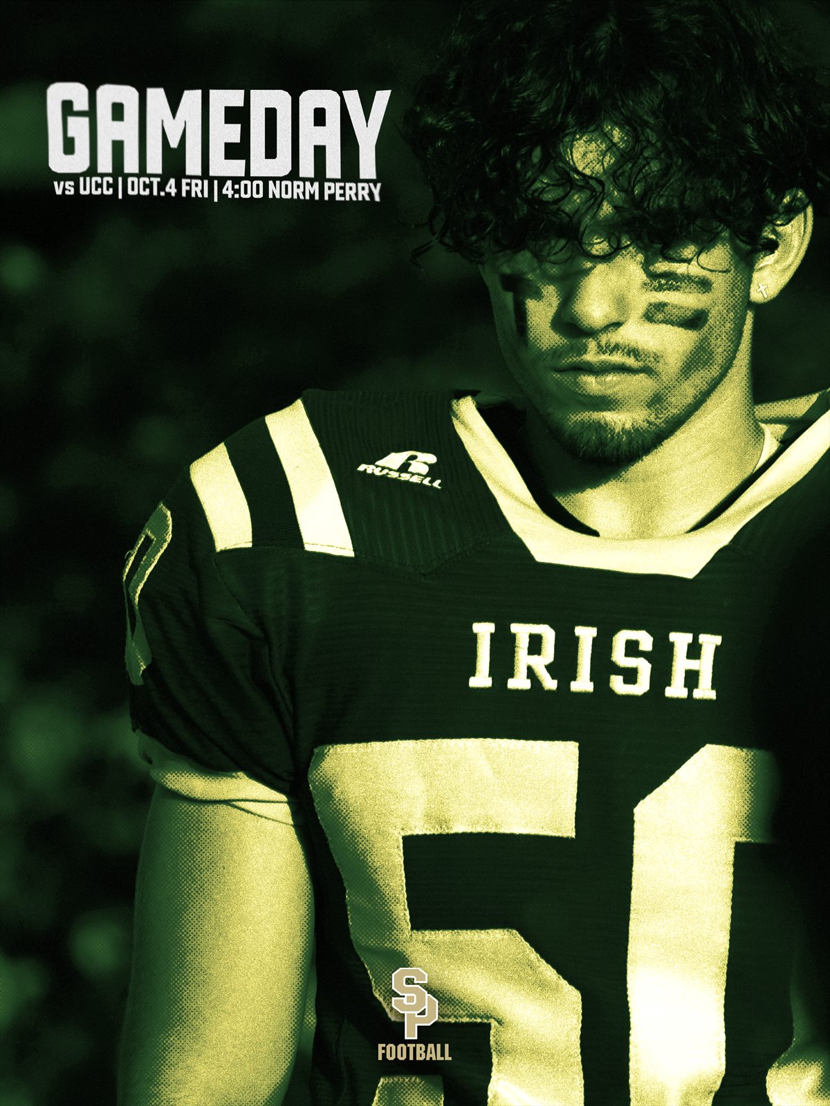 Game day football poster featuring a player portrait.