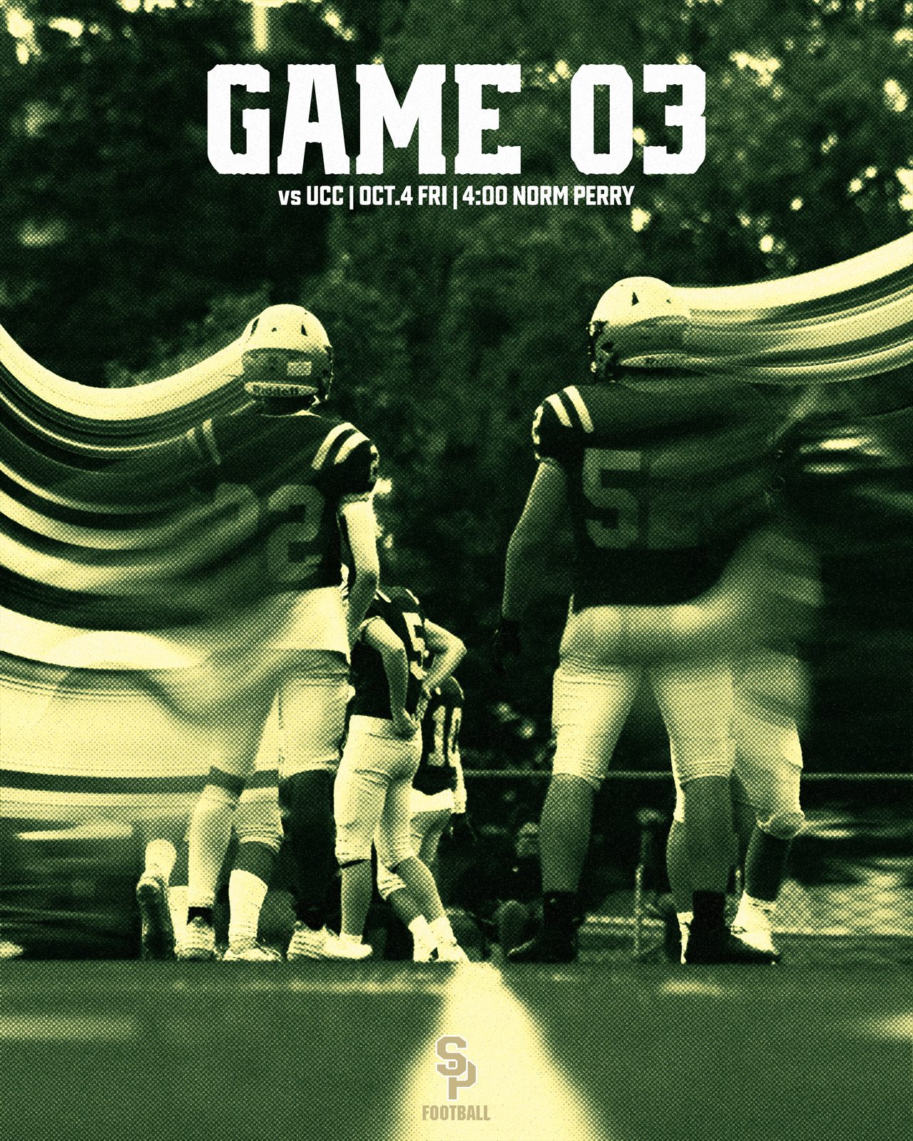 Game 03 football social media poster showing players on the field.